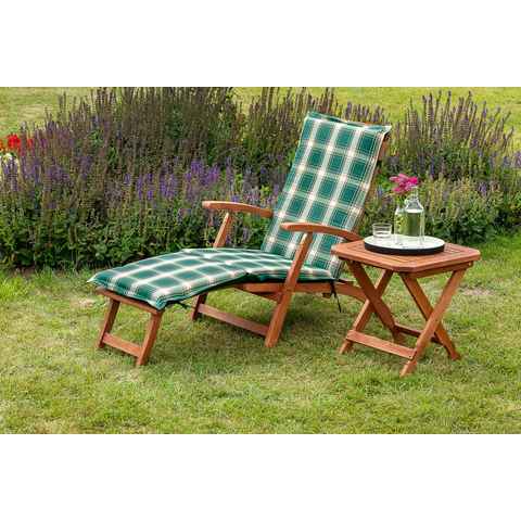 MERXX Gartensessel Deckchair (Set, 3-St., 1x Sessel, 1x Auflage, 1x Klapphocker), inkl. Wendeauflage und Klapphocker