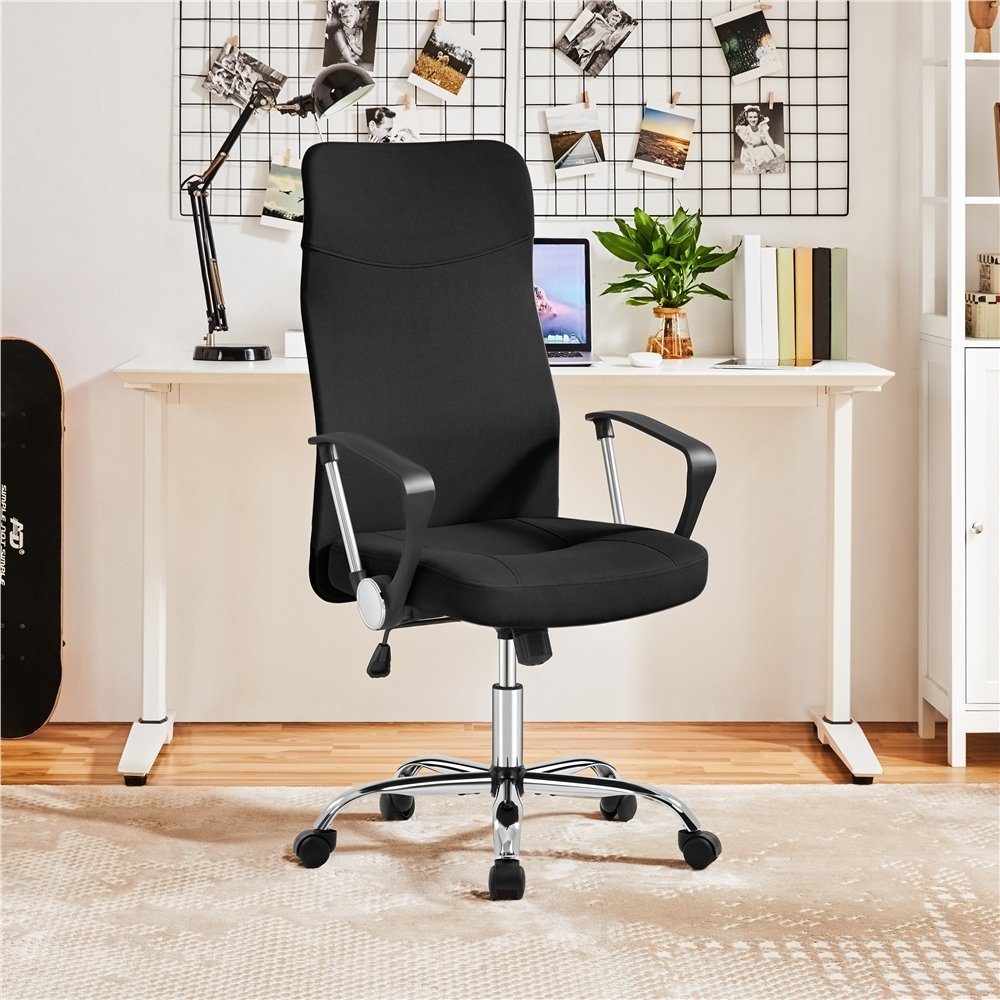 Yaheetech Bürostuhl, Computerstuhl Wippfunktion schwarz Drehstuhl mit Schreibtischstuhl
