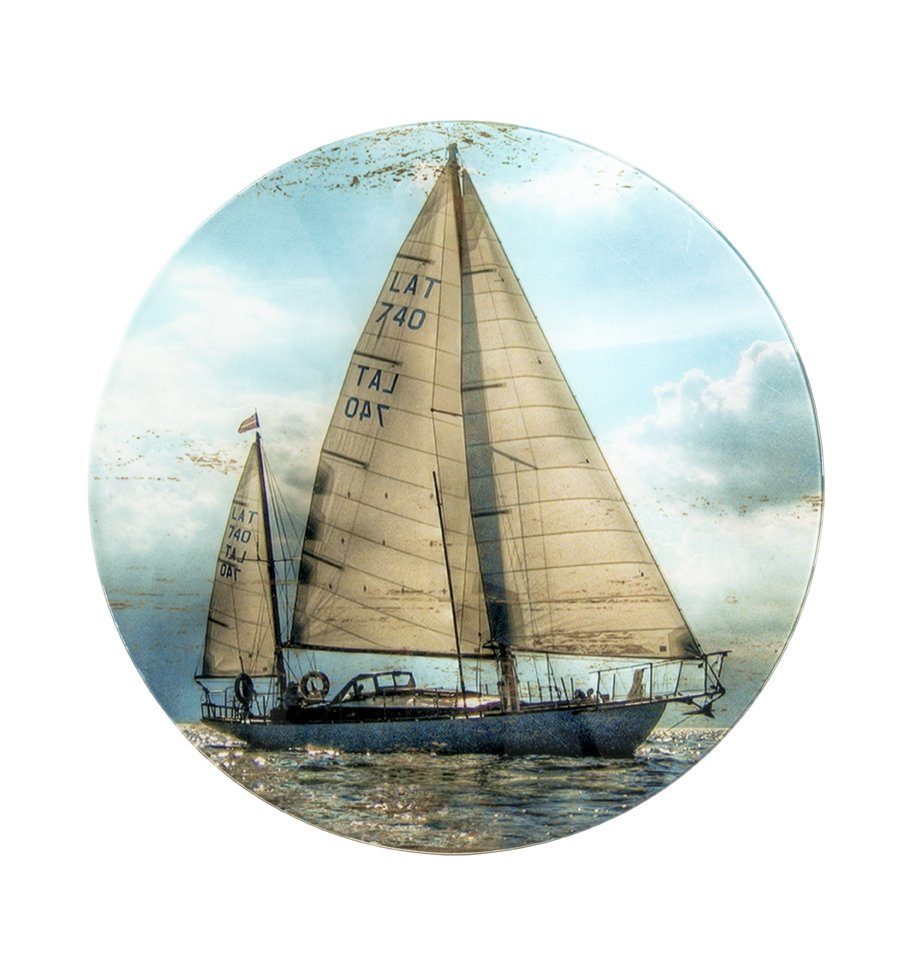 mit Beistelltisch Motivdruck aus Ablage schwarz (Segelschiff) 40, Beistelltisch aus Sailing lackiert, möbelando in Stahlrohr Sicherheitsglas