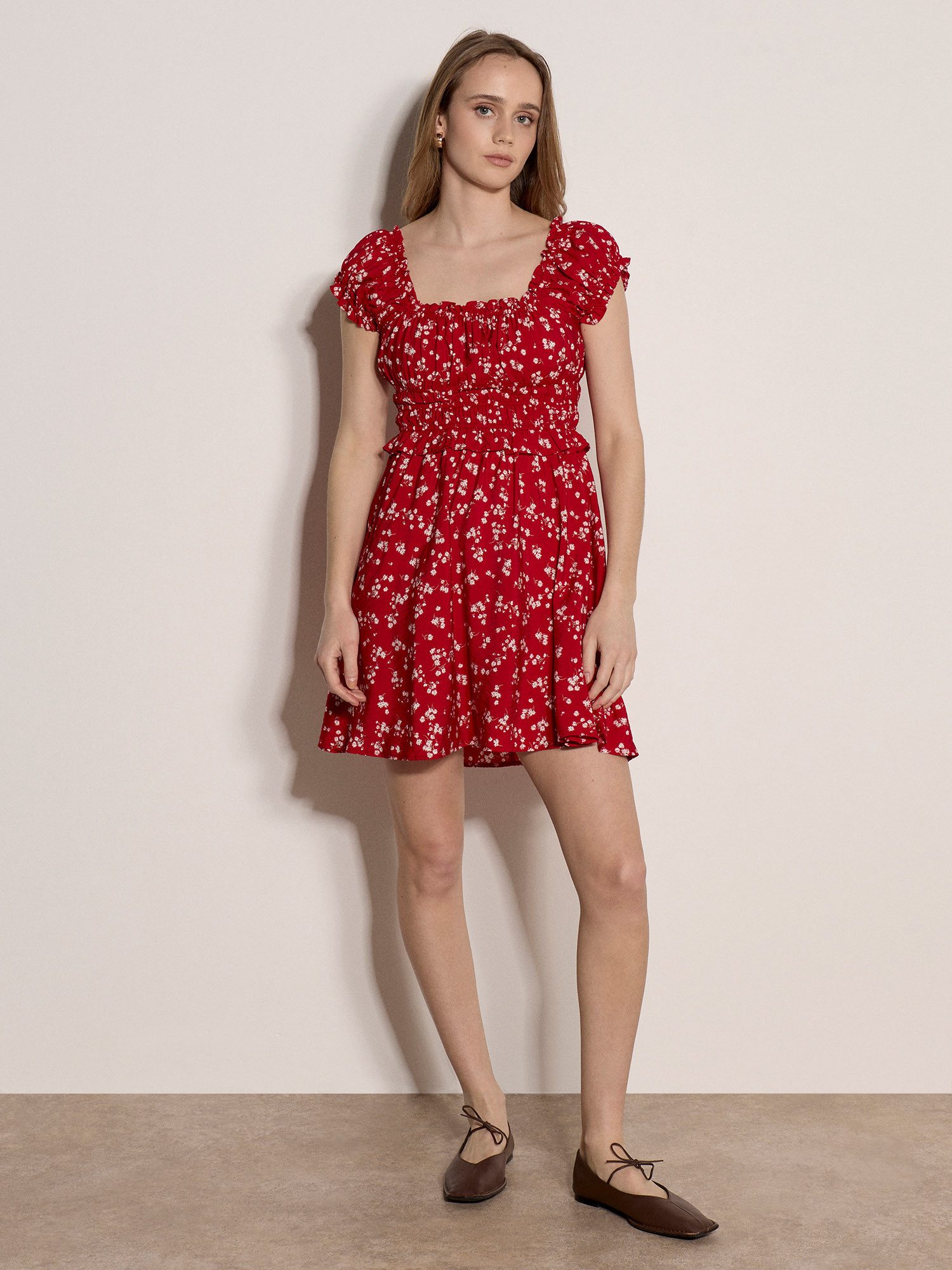 Apricot Minikleid Geblümtes Mini-Kleid mit Rüschen – Bild 4 von 4