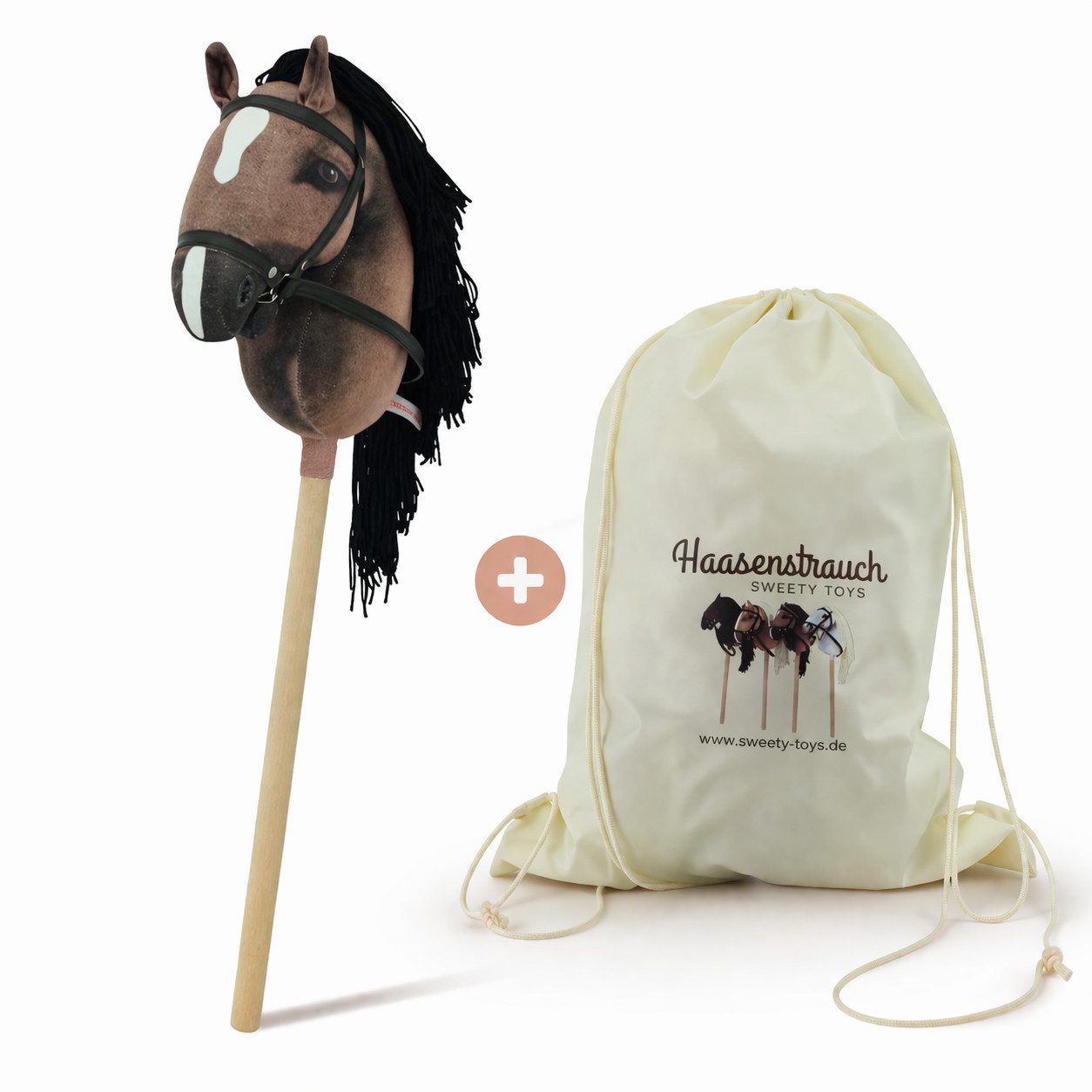 Haasenstrauch Steckenpferd Haasenstrauch Sweety Toys Hobbyhorse Dunkelbraun & Transportbeutel