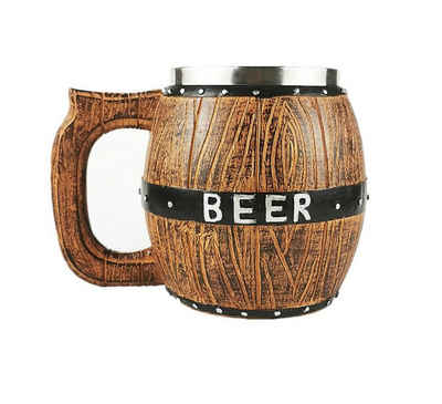 LENBEST Bierglas Retro Große Kapazität Natürliche Edelstahl Holz Bier Kaffee Tasse, Mit Griff Bierkrug aus Holz,Geschenkidee für Bierfreunde, Männer