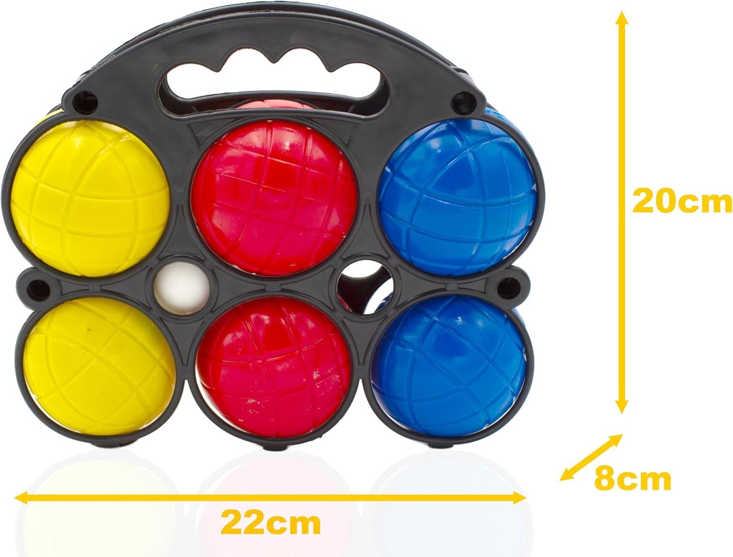 mucHome Stoßkugel Boccia Spiel 6 Kunststoff Boule Kugeln Set mit Zielkugel und Tragekorb (7-St)
