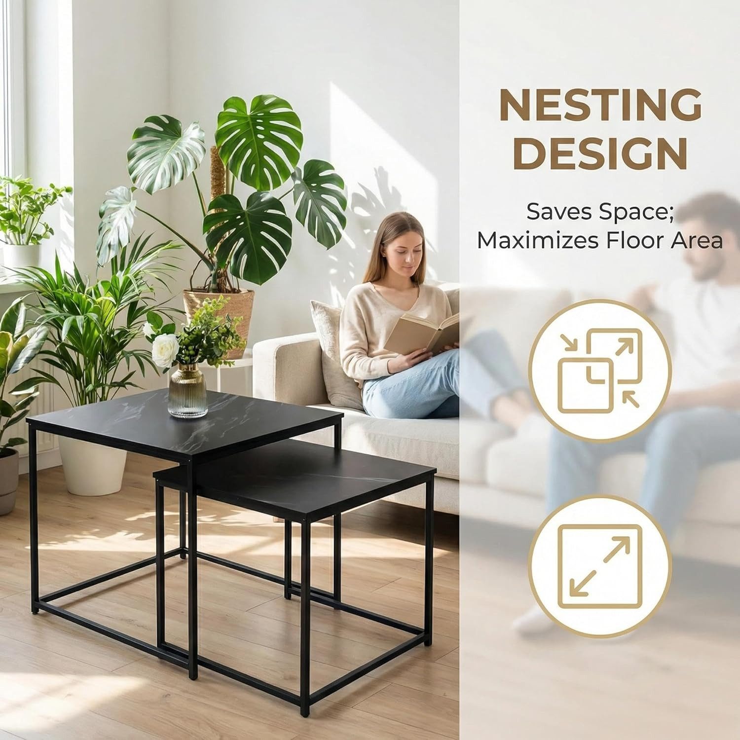 KAHOO Couchtisch Couchtisch, Moderne Wohnzimmertisch, Beistelltisch 2er Set