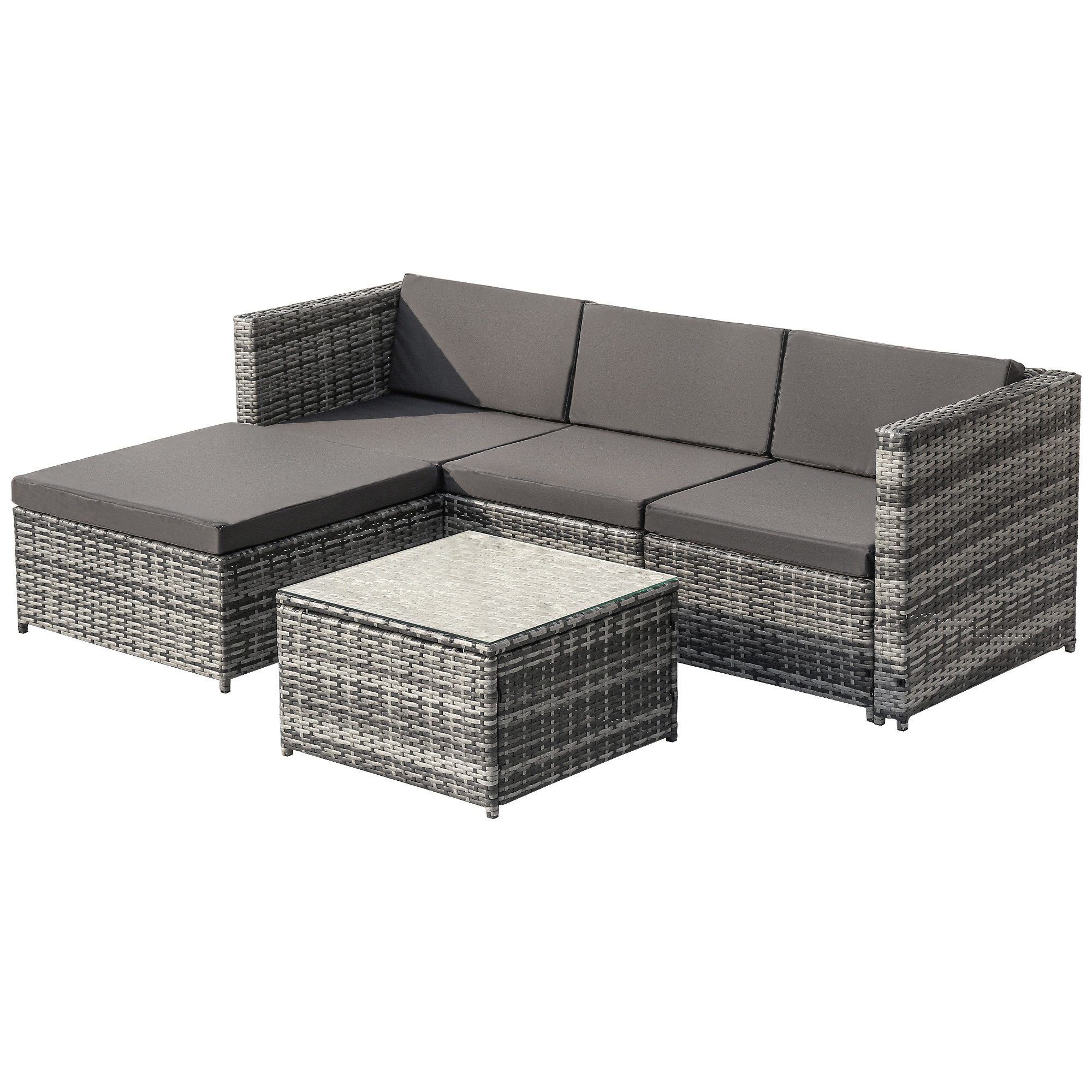 Gartenlounge-Set, (5-tlg., Gartenmöbel Set für 4 Personen), Polyrattan Sitzgruppe mit Garten-Sofa, Garten-Tisch und Hocker