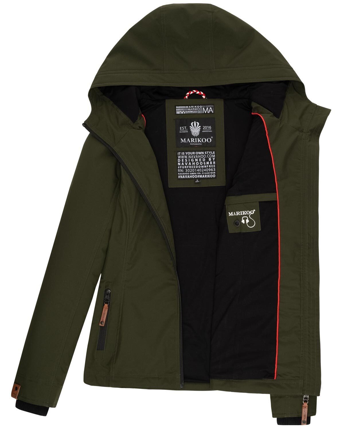 Marikoo Outdoorjacke Brombeere Sportliche Übergangsjacke mit Kapuze und schützendem Kragen – Bild 5 von 5