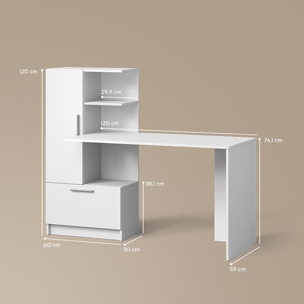 Livinity® Schreibtisch Lorena, Weiß, 150 x 120.1 cm mit 2 Türen (1-St)