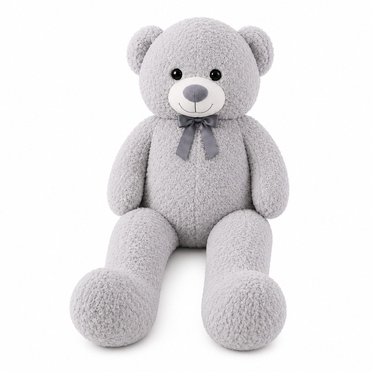 Jollity Kuscheltier XXL Teddybär 150 cm großer Plüschbär Kuscheltier mit Schleife Grau (1-St), Klassisches Teddy Design mit freundlichem Gesicht