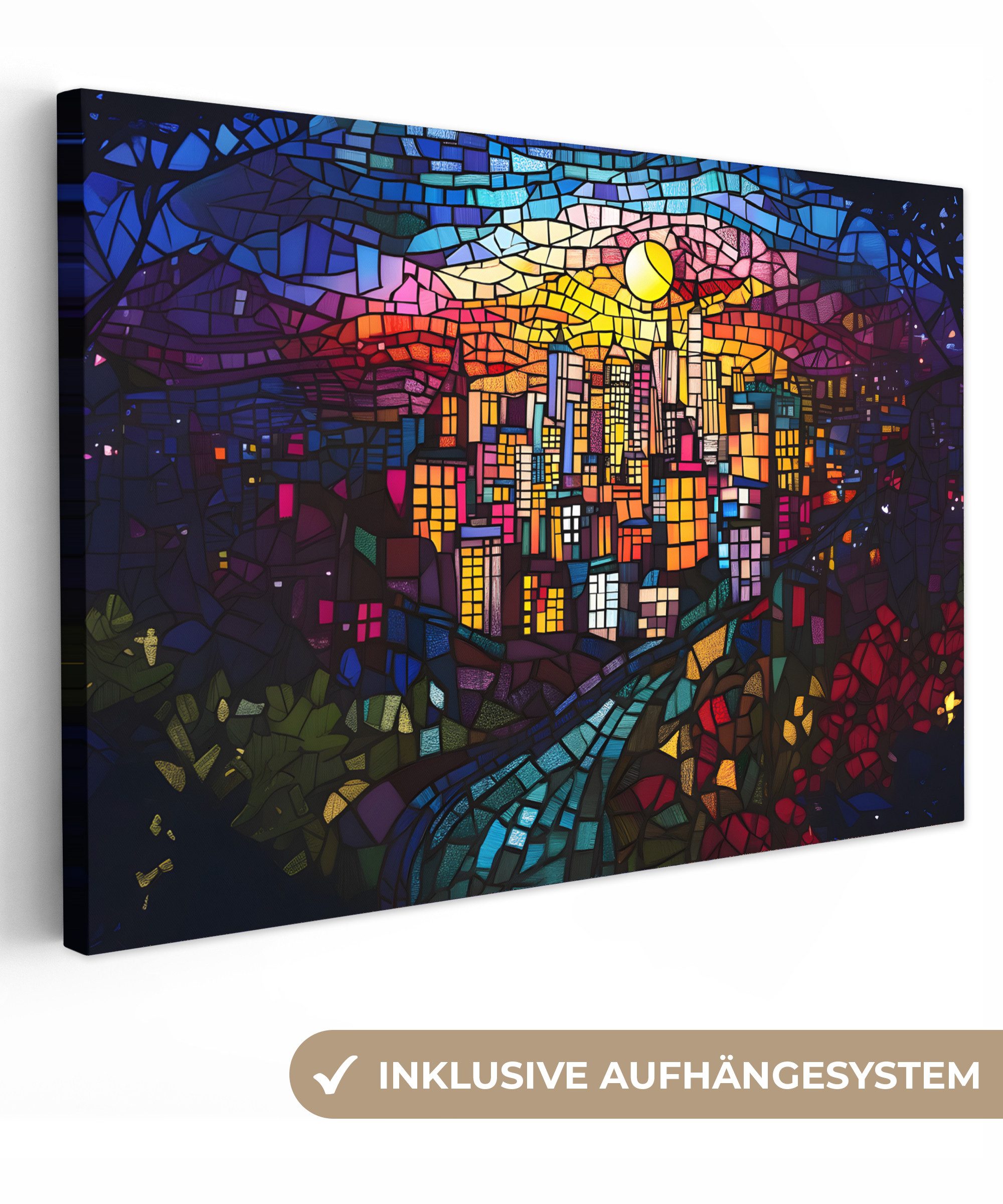 OneMillionCanvasses® Leinwandbild Stadt - Mond - Mosaik - Farbenfroh, Fotod günstig online kaufen