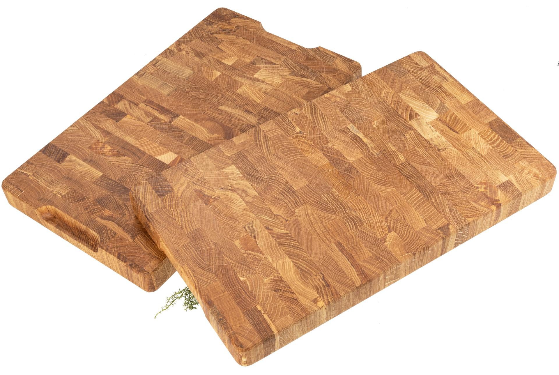 Holz Frank Schneidebrett Stirnholz Hackblock aus Eiche, 40x25x4 cm mit Griffmulden, Holz, (1-St)