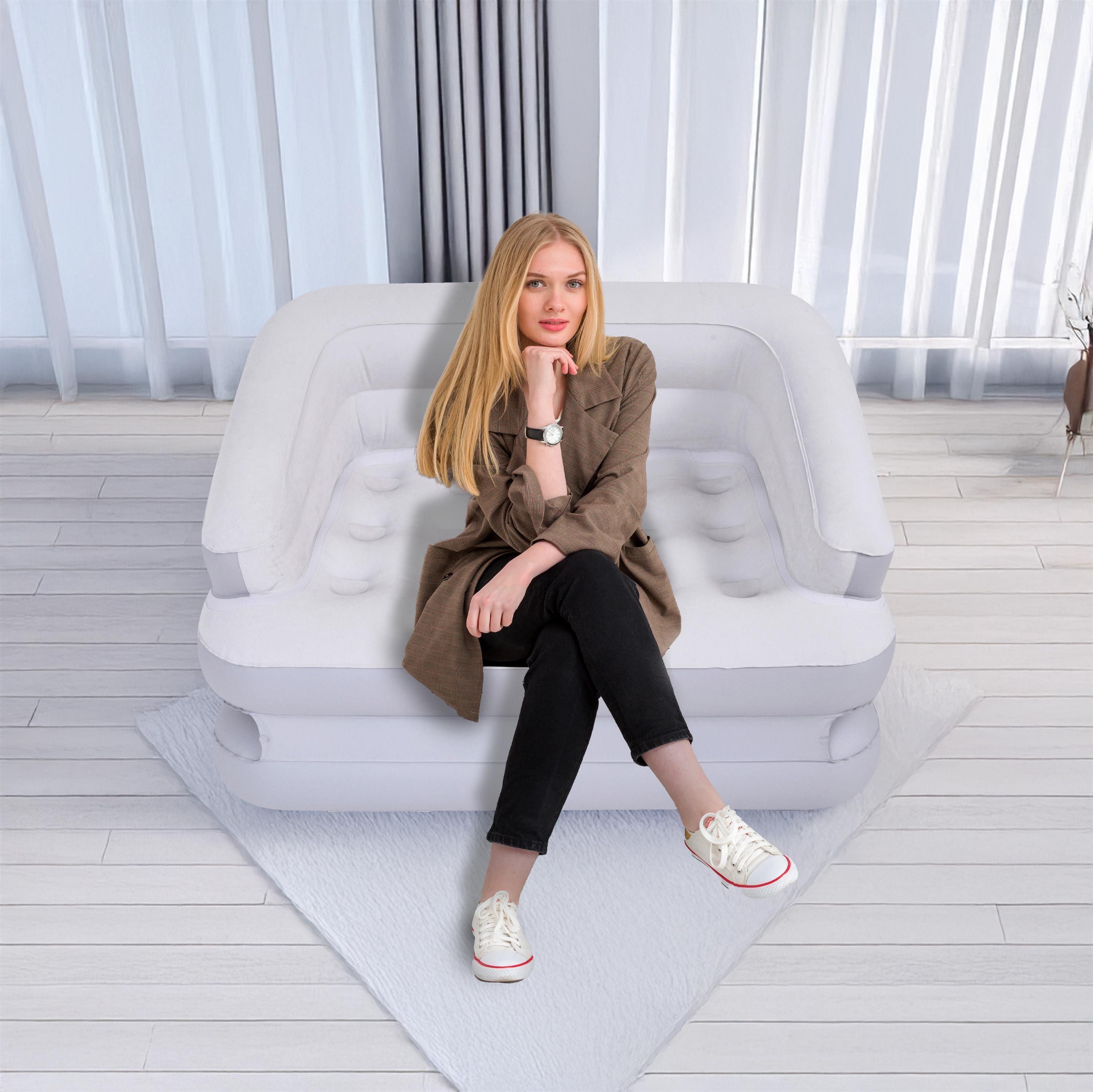 Avenli Luftsofa aufblasbares Sofa 198 x 138 x 62 cm, (Einzelpack, 1-tlg., Inklusive Reparaturaufkleber), wandelbar zum Doppel Luftbett aufblasbar, weiß-grau
