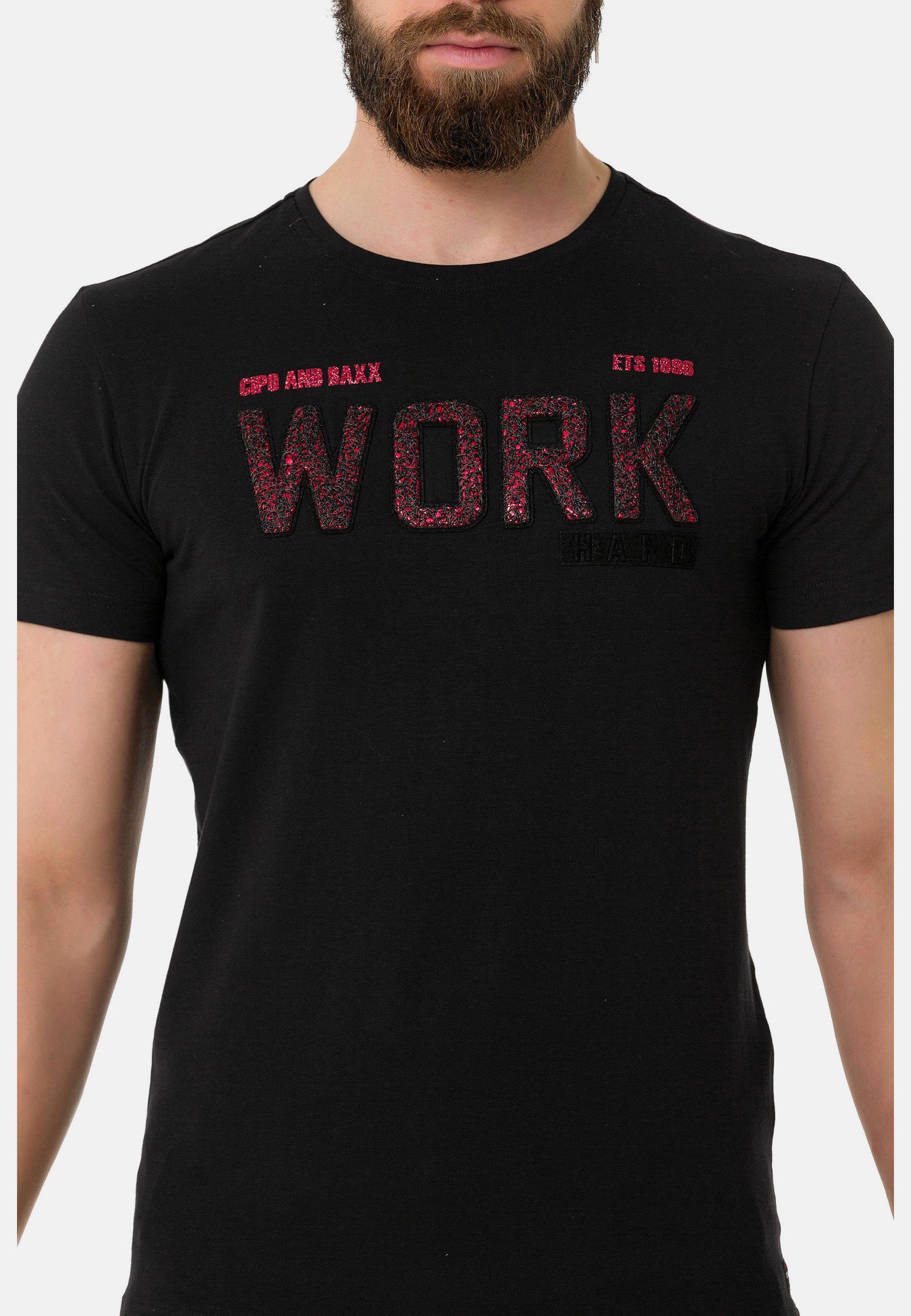 mit & coolem Cipo Work-Aufdruck T-Shirt Baxx schwarz
