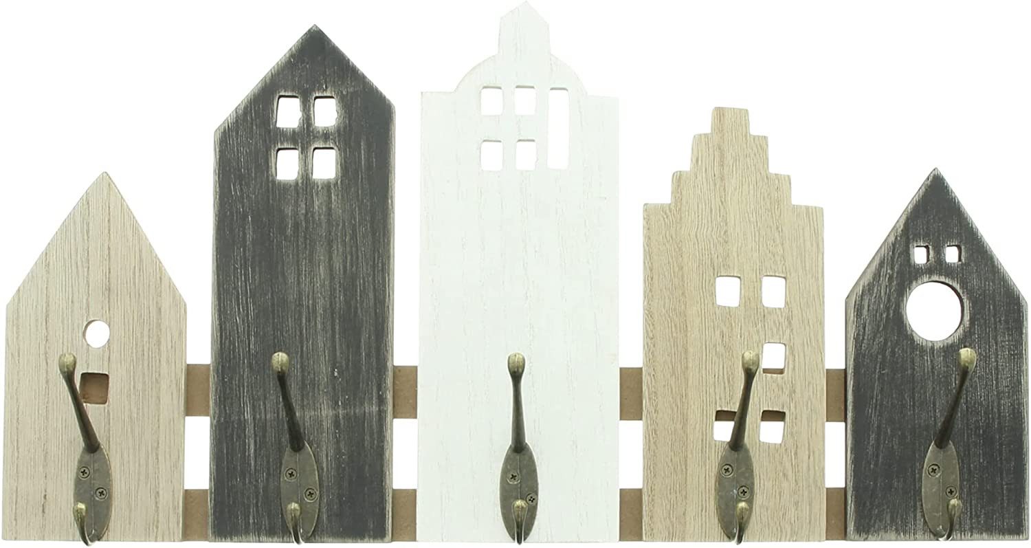 Dekoleidenschaft Wandgarderobe "Skyline" Holz Garderobe, 5 Doppelhaken, Hak günstig online kaufen