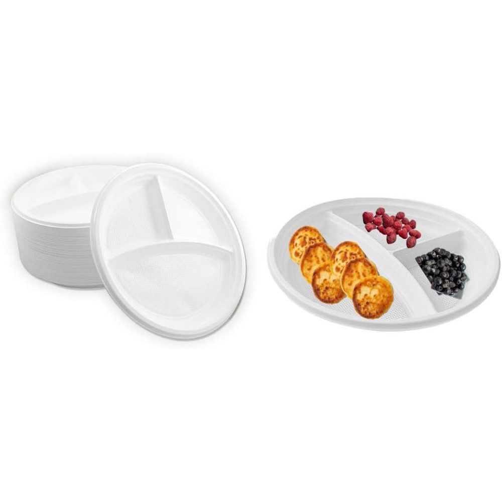 Lauroo Grillteller Menüteller 3-geteilt Ø22 cm Teller 100 Stück, (100 St)