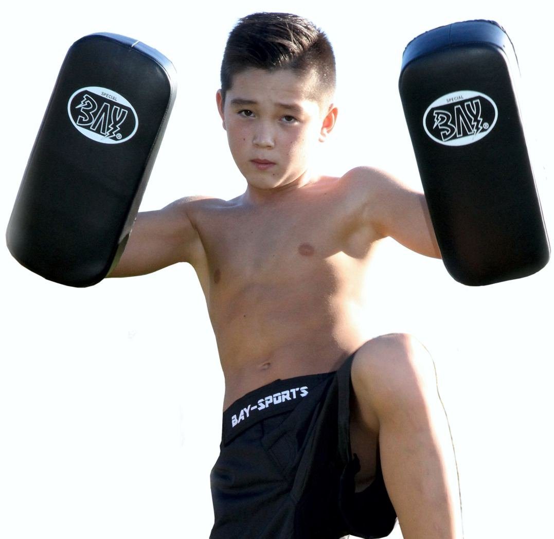BAY-Sports Pratzen Leder Thai 15, klein Muay Schlagpolster Thaiboxen MMA SM 35 Kids x Thai small Kickboxen Arm-Pratze Smart Schlagkissen Pad