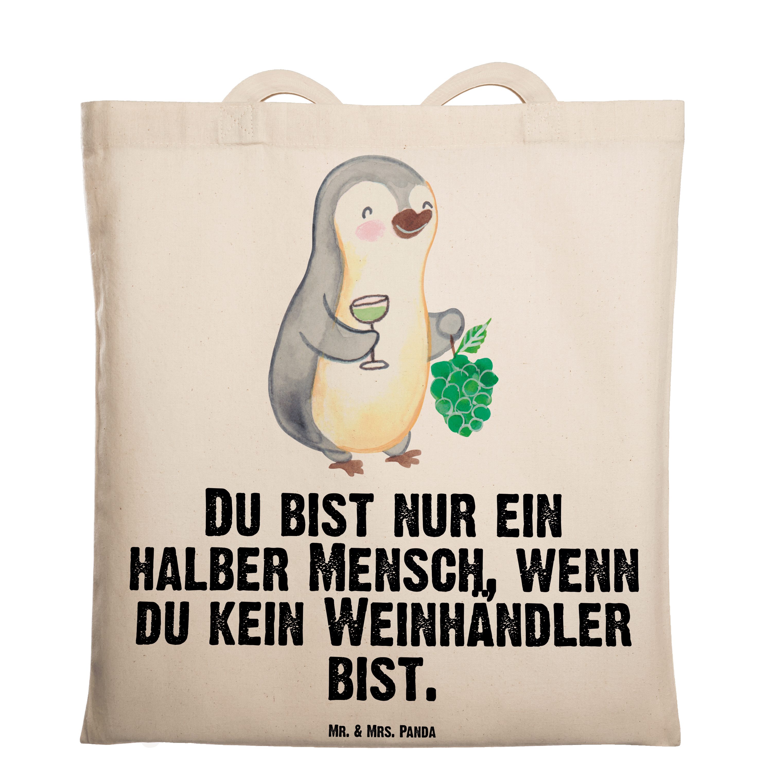 Beutel, Panda Mr. Weinhändler Stoffbeutel, & Mrs. - Herz (1-tlg) Tragetasche mit Geschenk, Transparent K -