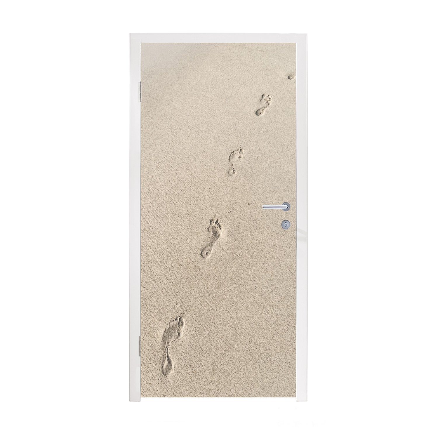 MuchoWow Türtapete Sand - Strand - Fußabdruck, Matt, bedruckt, (1 St), Fototapete für Tür, Türaufkleber, 75x205 cm