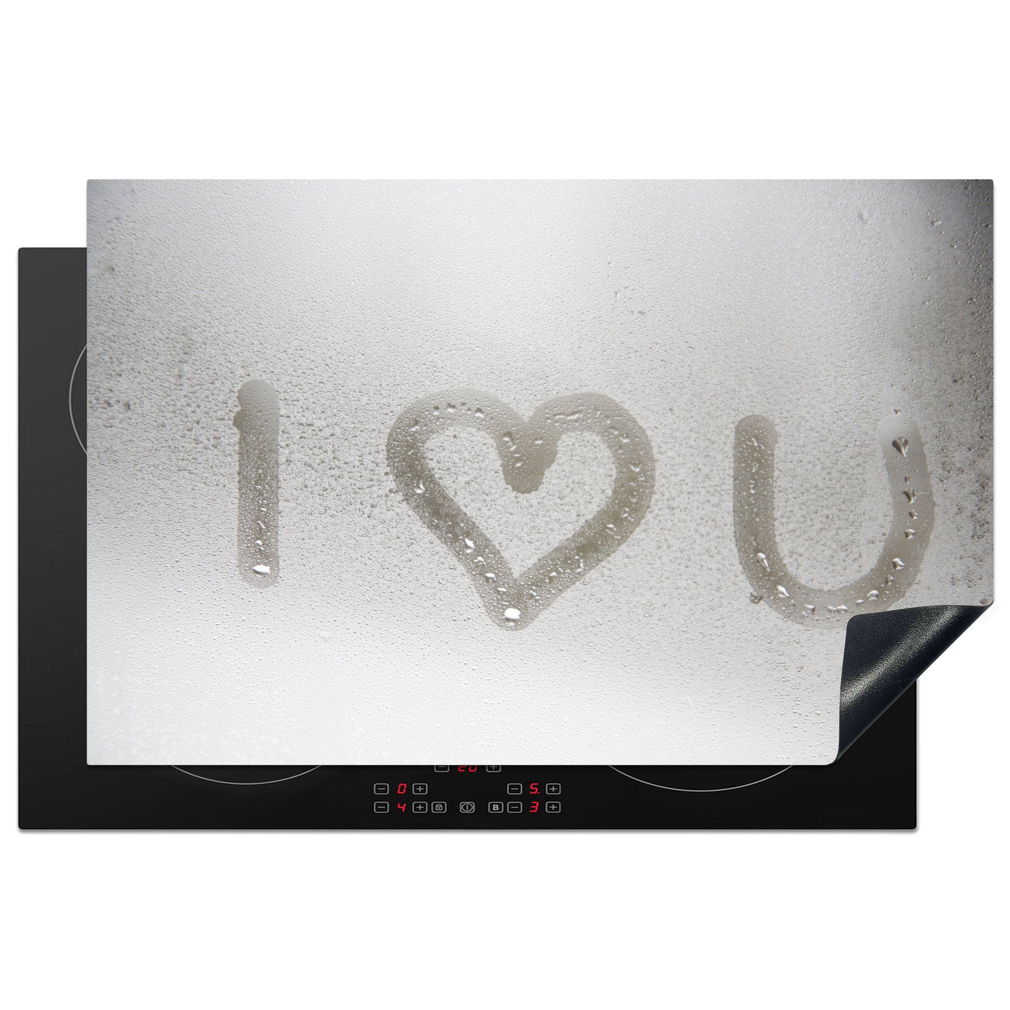 MuchoWow Herdblende-/Abdeckplatte Ich liebe dich, geschrieben auf ein beschlagenes Fenster, Vinyl, (1 tlg), 81x52 cm, Induktionskochfeld Schutz für die küche, Ceranfeldabdeckung