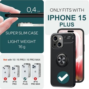 Nalia Smartphone-Hülle Apple iPhone 15 Plus, Handy-Hülle mit Ring / 360 Grad Fingerhalterung / Standfunktion / Dünn