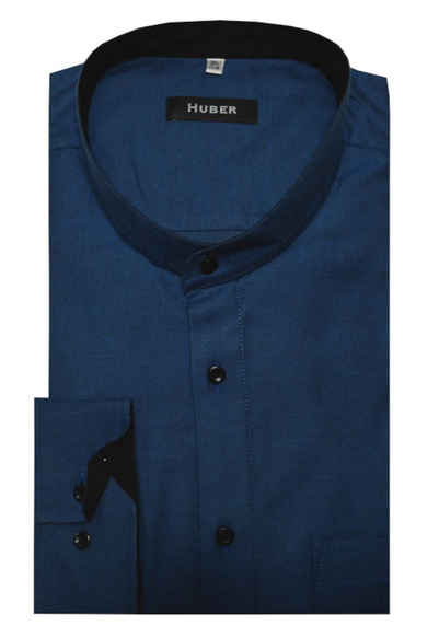 Huber Hemden Langarmhemd HU-0095 Stehkragen, weicher Twill, Regular Fit-gerader Schnitt, Made in EU
