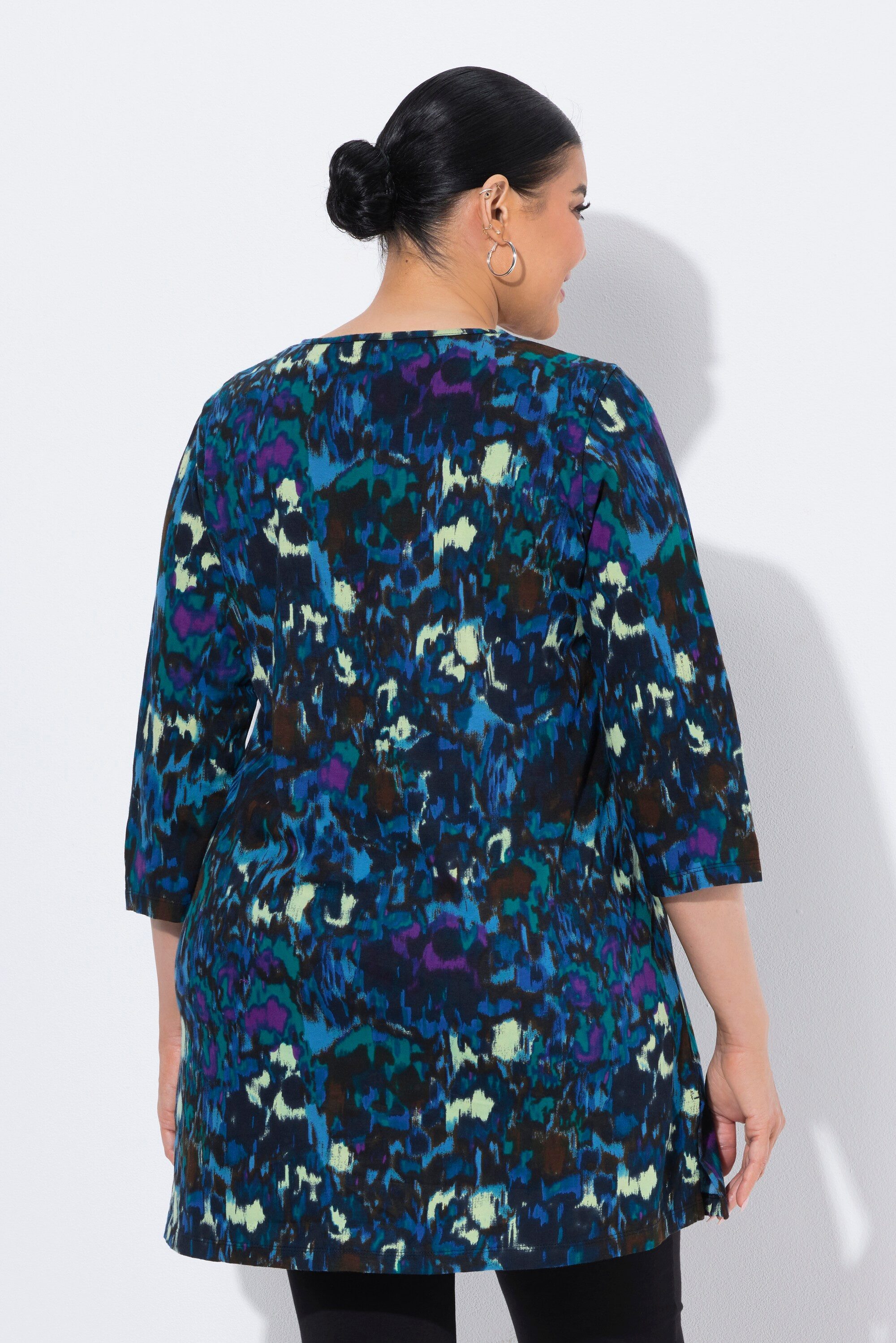 Ulla Popken Longshirt Longshirt Batikmuster Rundhalsausschnitt 3/4-Arm