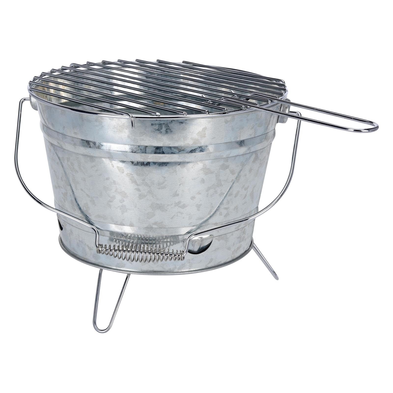 HAC24 Holzkohlegrill Mobiler Grilleimer Campinggrill Tragbarer Picknickgrill & BBQ Grill, Verzinkt mit Griff Ø 27 cm mit Grillrost & klappbaren Füßen