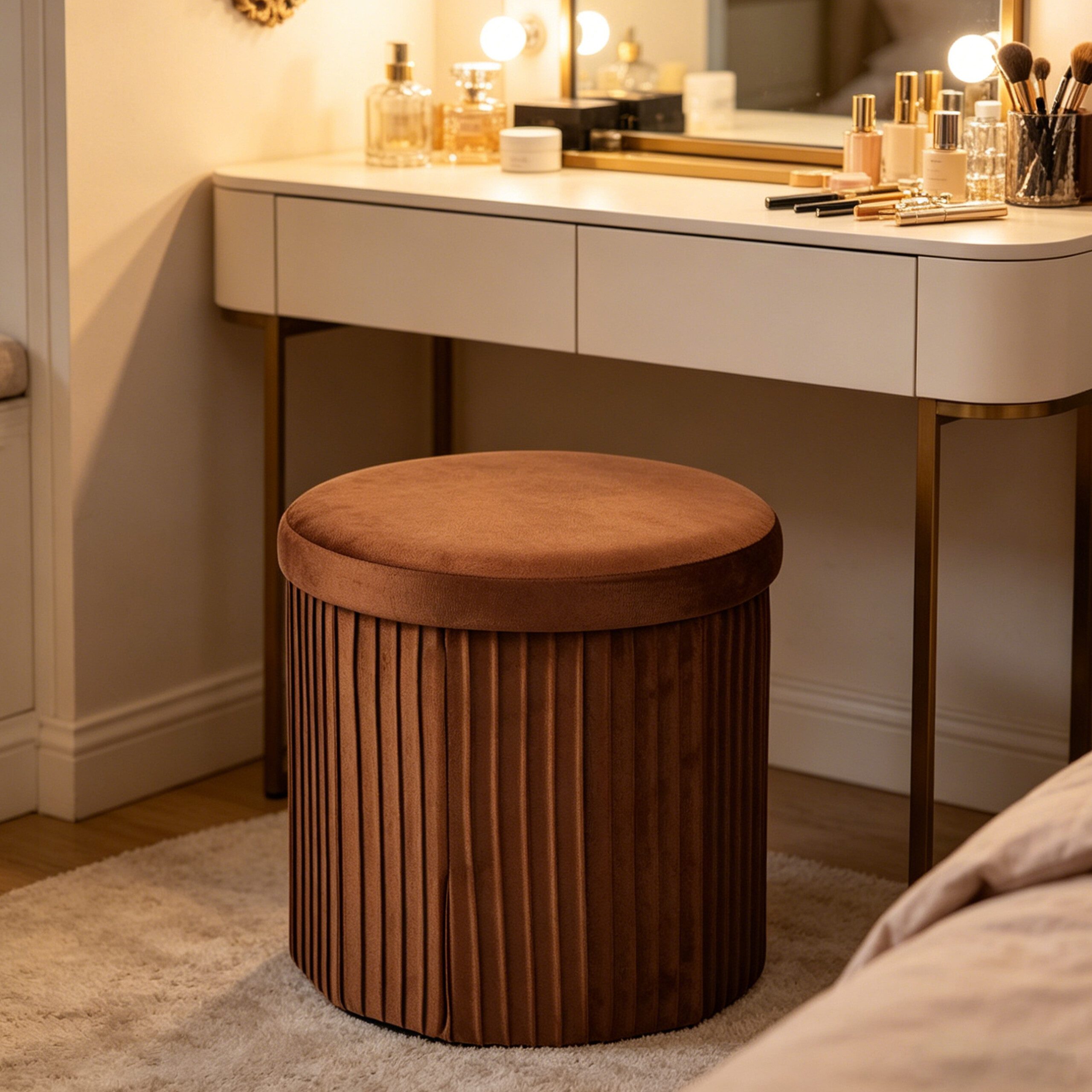 relaxdays Stauraumhocker Hocker aus Samt mit Stauraum (1 St), Mocha Mousse – Bild 2 von 5