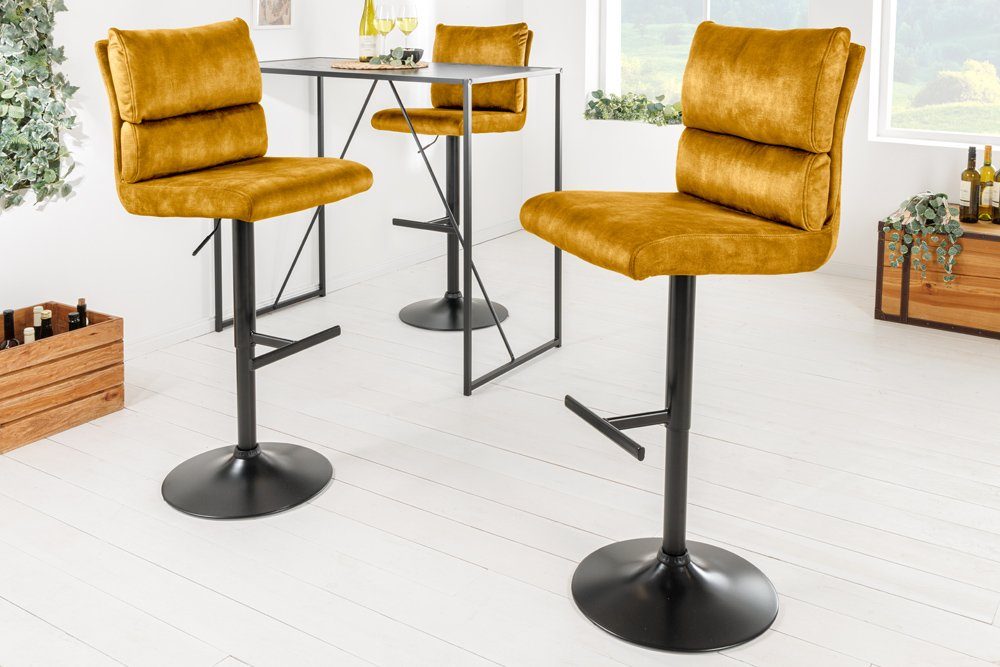 riess-ambiente Barhocker COMFORT senfgelb/schwarz - Samt, Metall, höhenverstellbar, weich (Einzelartikel, 1 St), Drehbarer Stuhl mit Lehne - ideal für Wohn- und – Bild 4 von 5