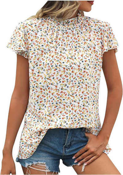 BlauWave Kurzarmbluse T-Shirt Damen Sommer Bluse Ethno Stil Blumendruck Oberteile (1-tlg) Kurzer Ärmel Tshirt V-Ausschnitt