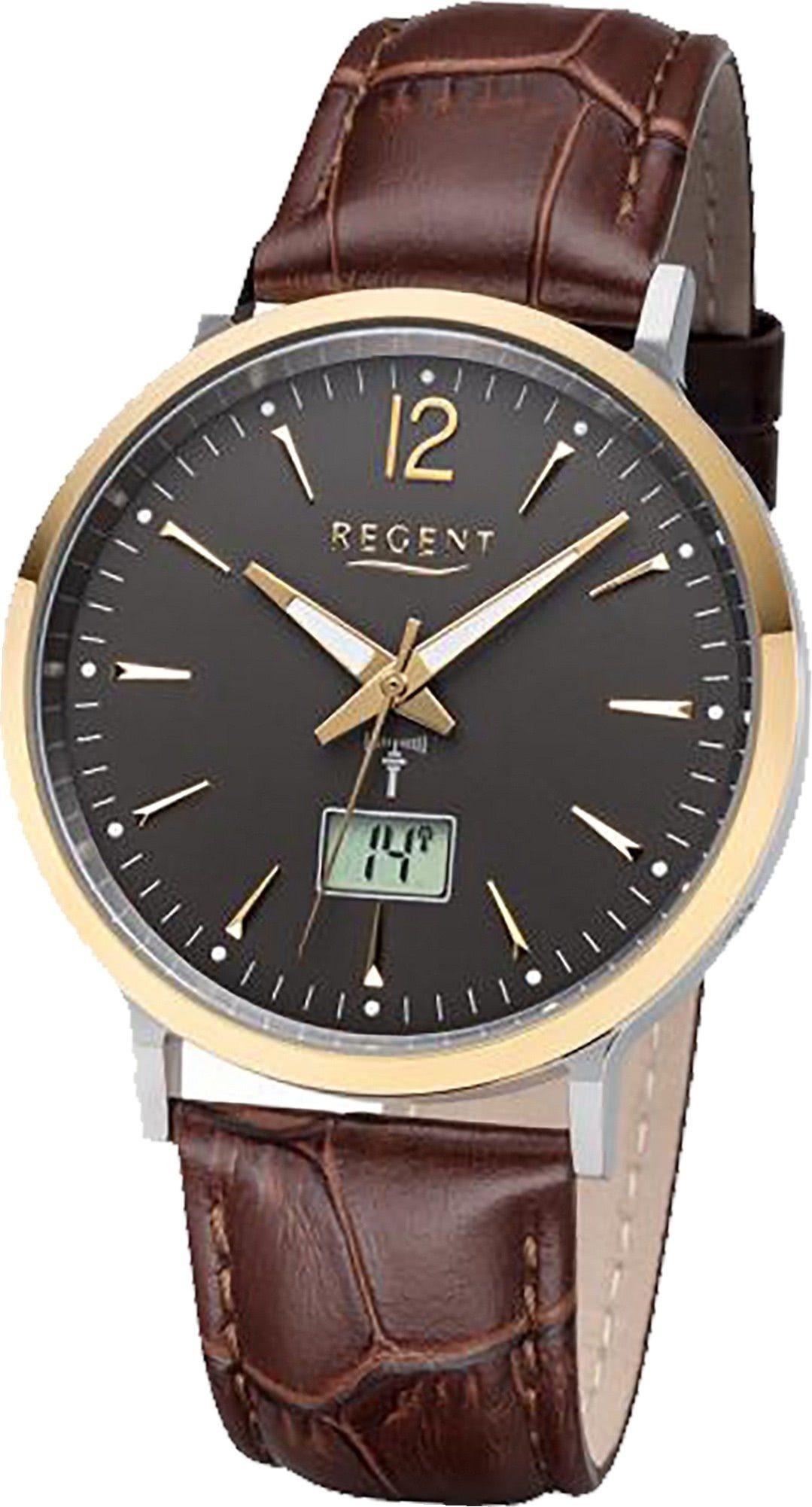 Uhr Funkuhr Gehäuse Regent Herren 40mm), Lederarmband, mit Herrenuhr Elegant-Style (ca. rundes FR-244, Leder Regent