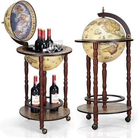 KOMFOTTEU Bartisch Globus Barwagen, Weinregal, Hausbar, Cocktailbarmit Rollen, 88 x 45 cm