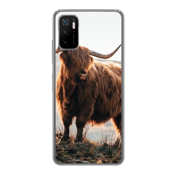 MuchoWow Handyhülle Schottische Highlander - Tiere - Ländlich - Landschaft - Kuh - Natur Phone Case Handyhülle Xiaomi Poco M3 Pro 5G Silikon Schutzhülle