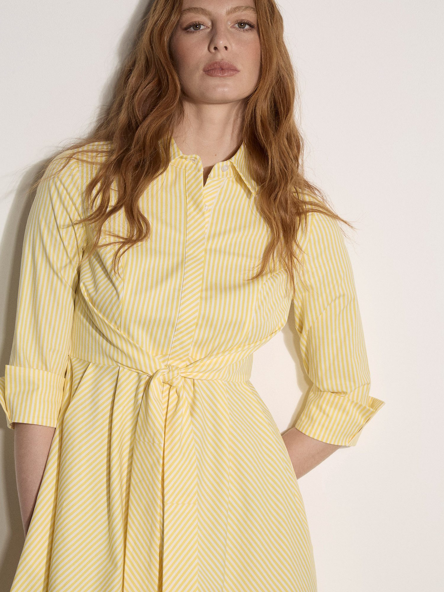 Apricot Minikleid Minikleid aus Baumwolle (Stoffgürtel) mit seitlichen Streifen
