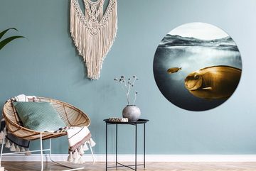 MuchoWow Gemälde Meer - Fisch - Gold, (1 St), Rundes wandbild für Wohnzimmer, Wandkreis, Wandschmuck, 90x90 cm