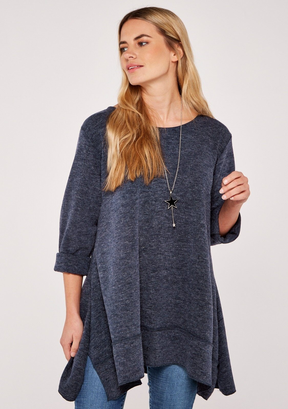 Kette) mit (2-tlg., 3/4 Waterfall Apricot Kette Fuzzy Necklace mit Top Arm-Pullover