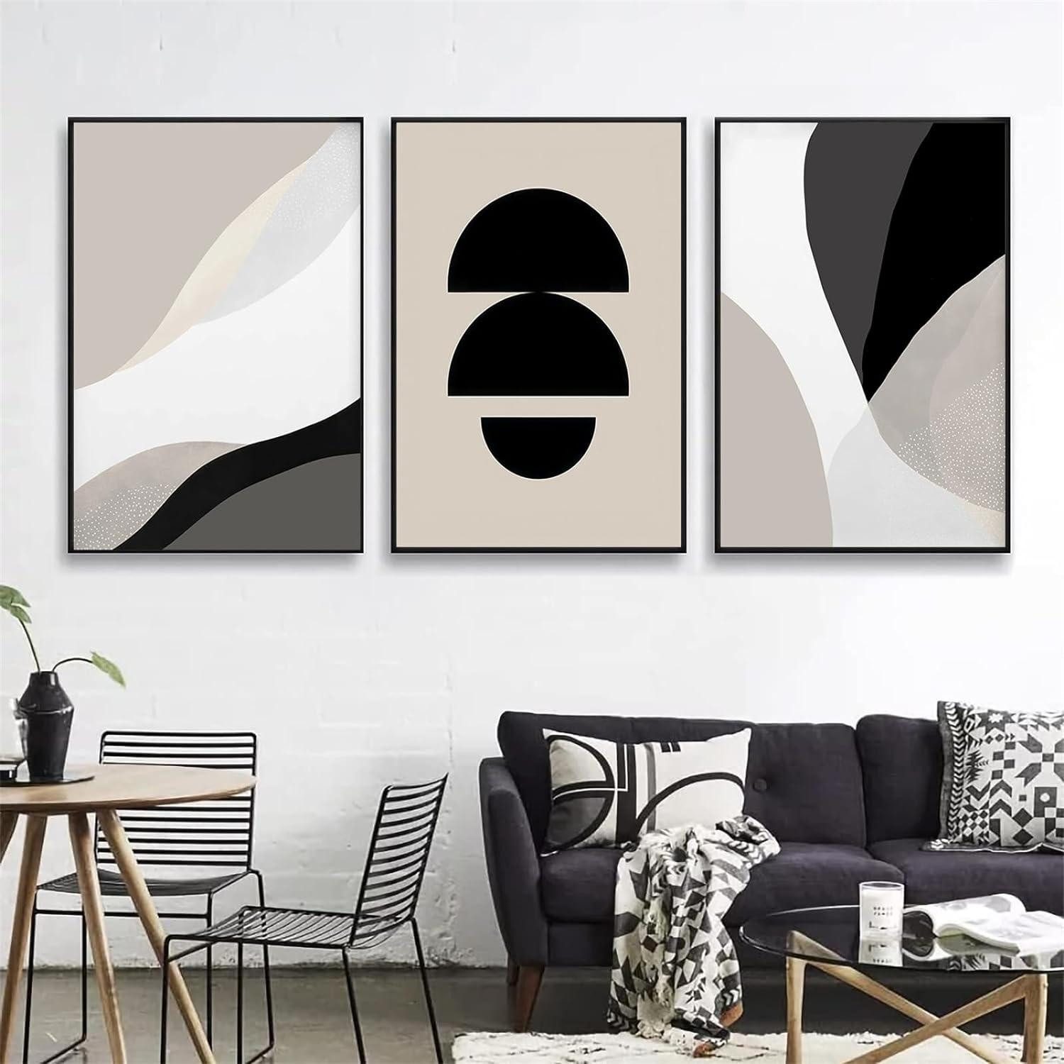 Mehrteilige Bilder 3-teiliges Premium Poster Set Schwarz Beige Abstrakt Moderne