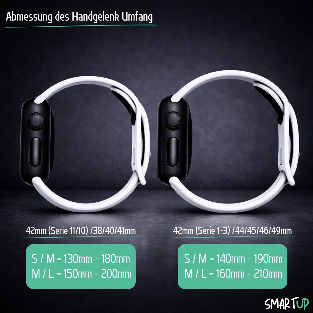 SmartUP Smartwatch-Armband für Apple Watch 11 10 9 8 7 6 5 4 3 SE Ultra Silikon Sport Ersatzband, kompatibel mit allen Apple Watch Modellen, atmungsaktives Silikon
