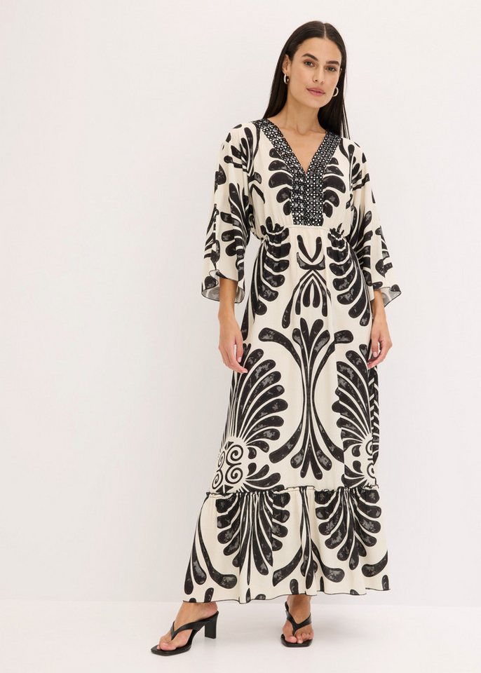 bonprix Maxikleid (1-tlg) für Frühling und Sommer, aus Viskose, Oversize Passform, mit Druck