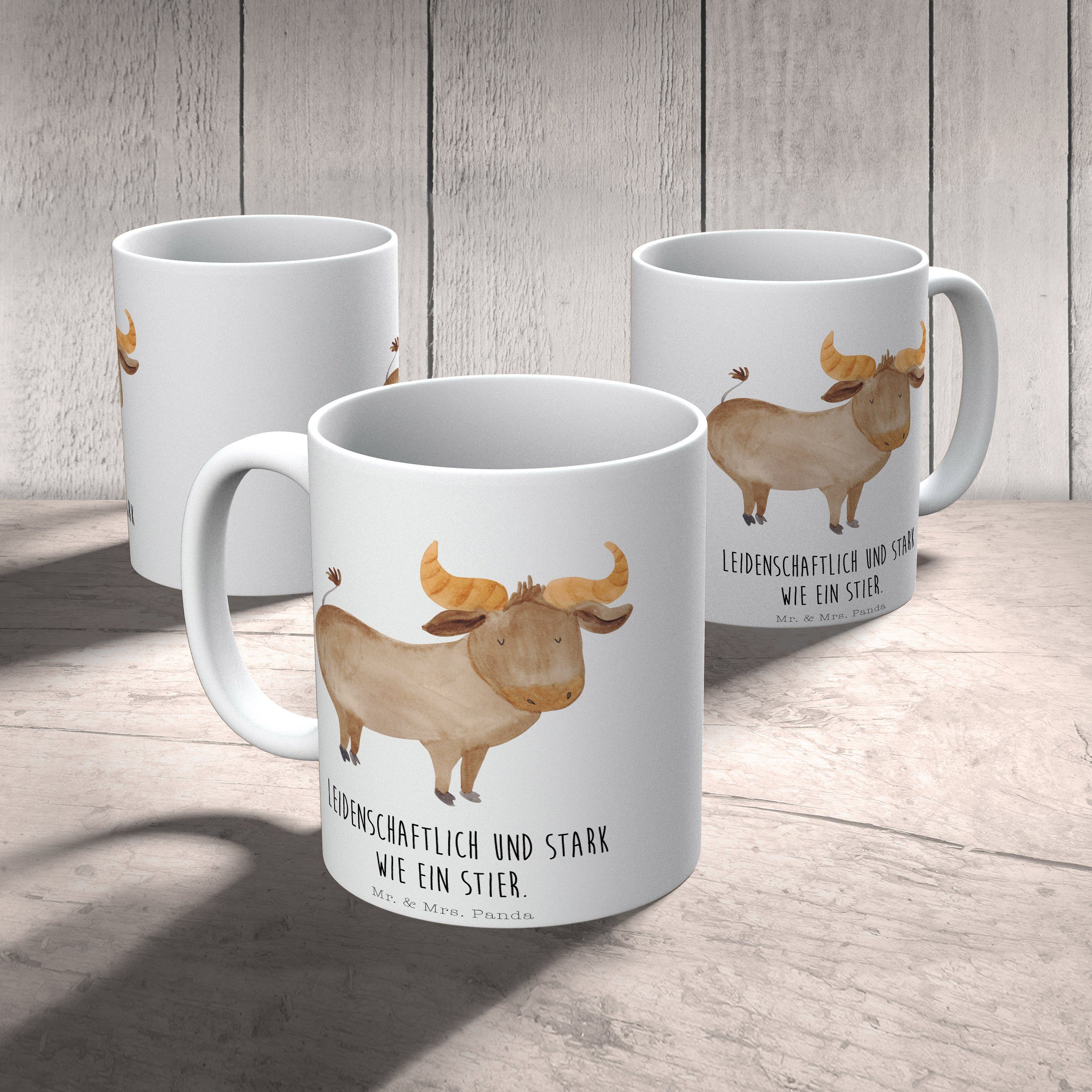 Keramik - Stier Sternzeichen Tasse Weiß Tasse, Geschenk, Mrs. Mr. Kaffeebecher, - Kaffeetass, Panda &
