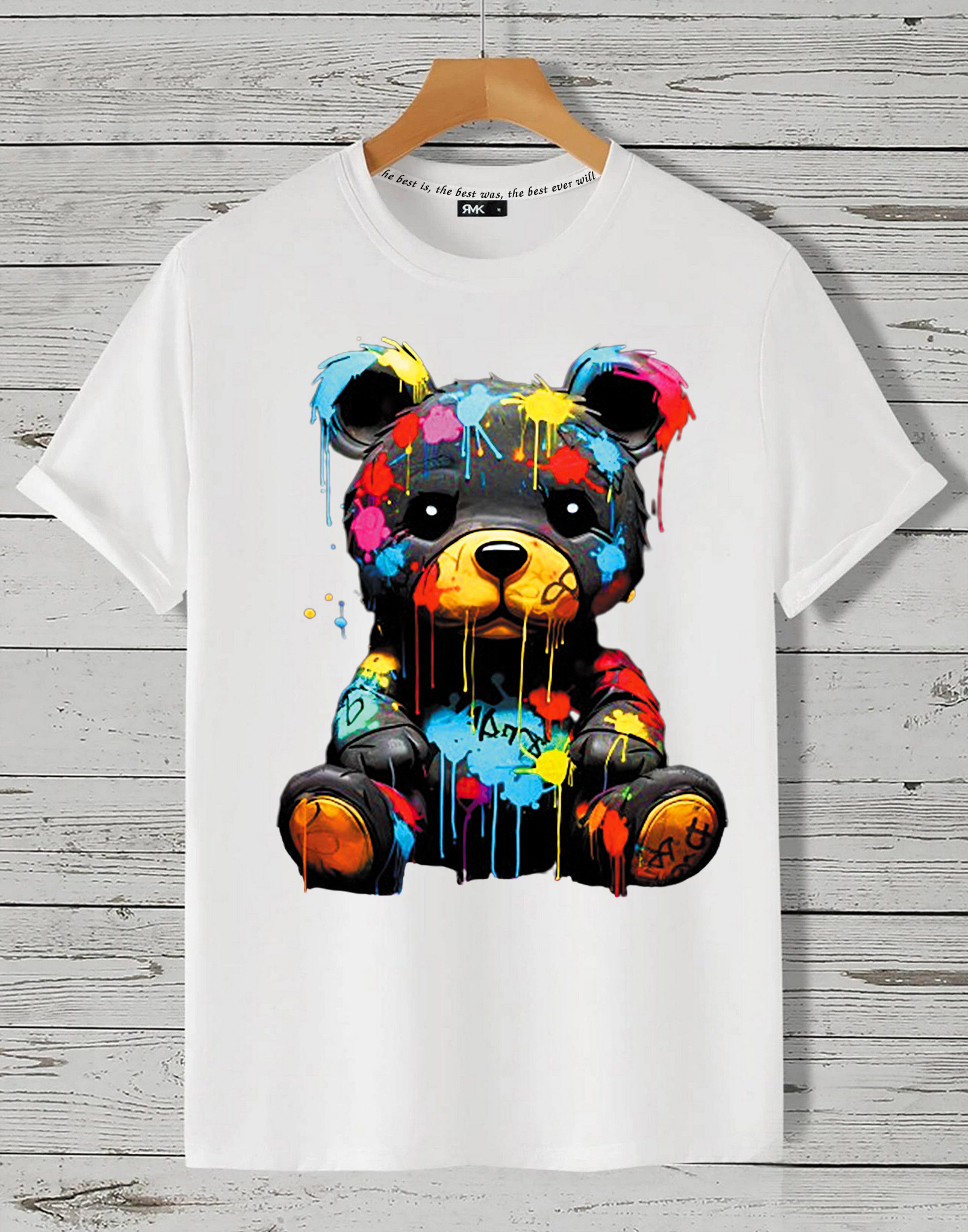 RMK T-Shirt Herren kurzarm Shirt Basic Rundhals mit Teddybär Bär günstig online kaufen
