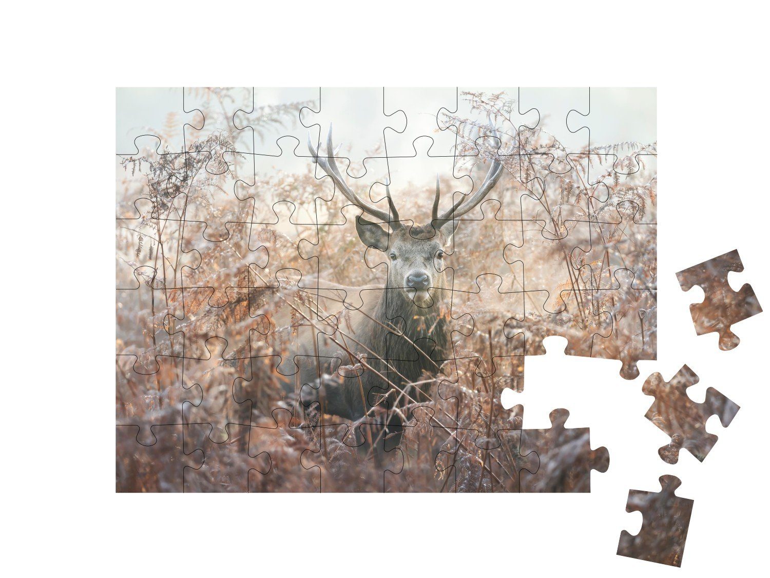 Hirsche, Puzzle puzzleYOU-Kollektionen Gebirge nebligen Puzzleteile, in Rothirsch Wald an puzzleYOU einem Herbstmorgen, & Tiere 48 Ein