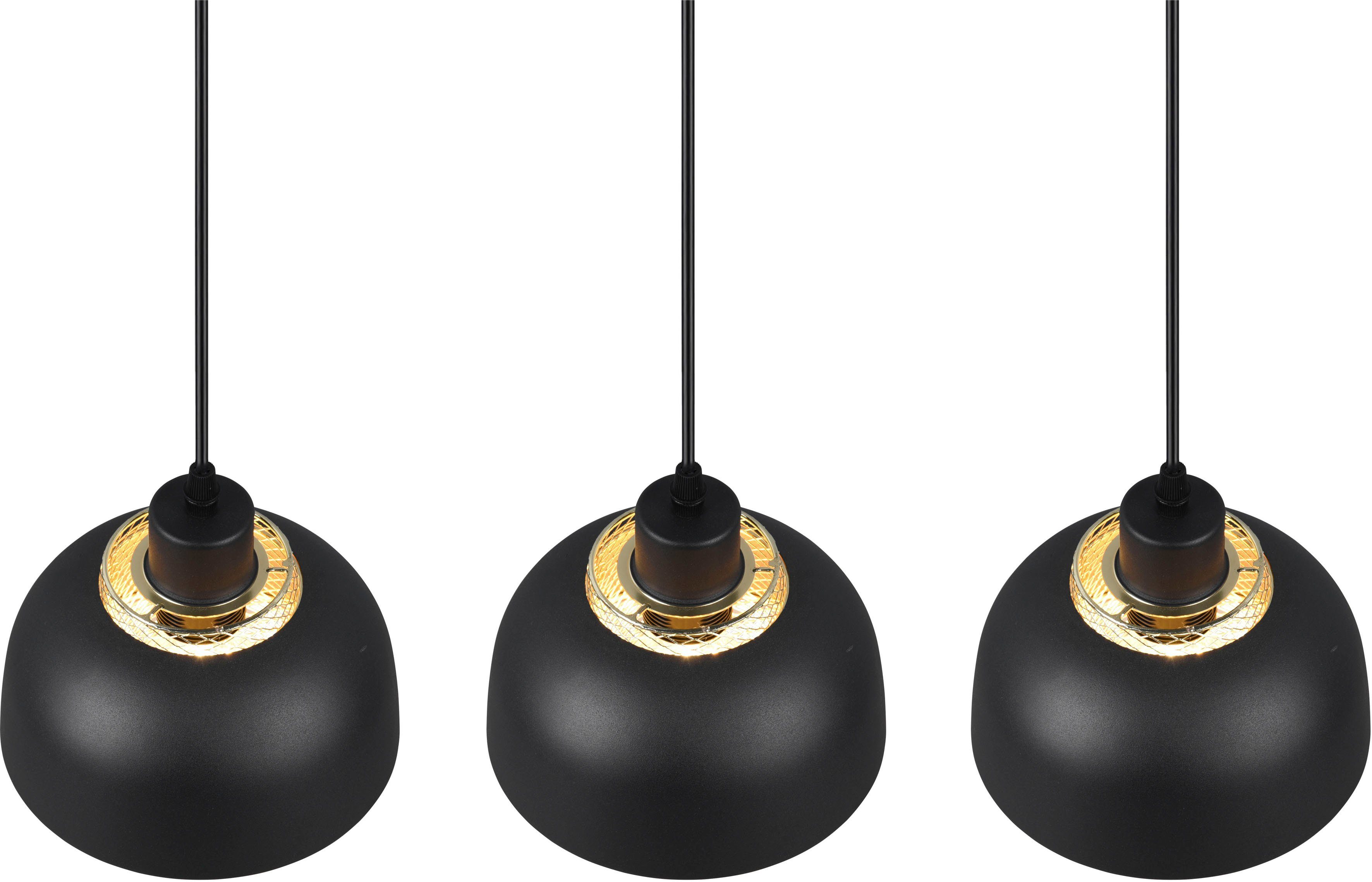 TRIO Leuchten Industrie-Look 3-flg, Leuchtmittel, - Punch, Doppelschirm max 40W exkl ohne 3xE27 warmweiß schwarz-gold mit Pendelleuchte kaltweiß