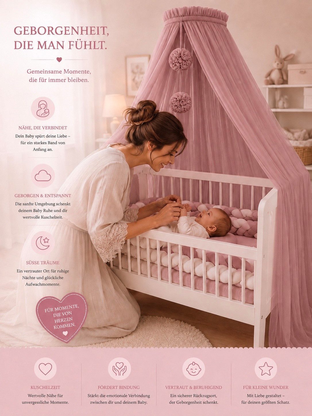 Baby Fancyroom Betthimmel Betthimmel aus 12 Meter Tüll aus 1. Klasse für Kinderbett Gitterbett, Himmel für Babybett Kinderbett