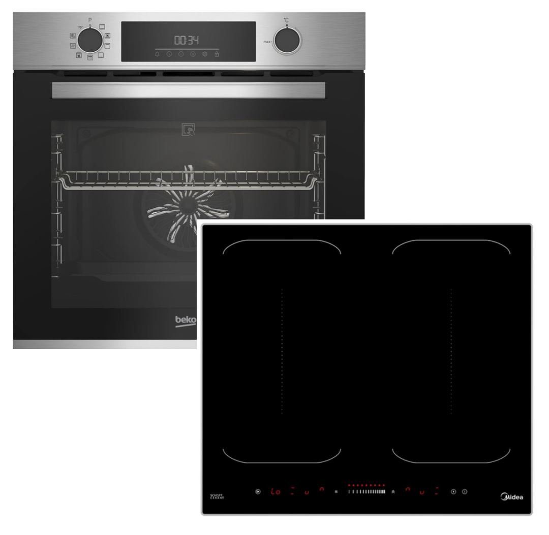 BEKO BackofenSet Kindersicherung mit Midea Induktionskochfeld Booster autark, 60 cm, mit