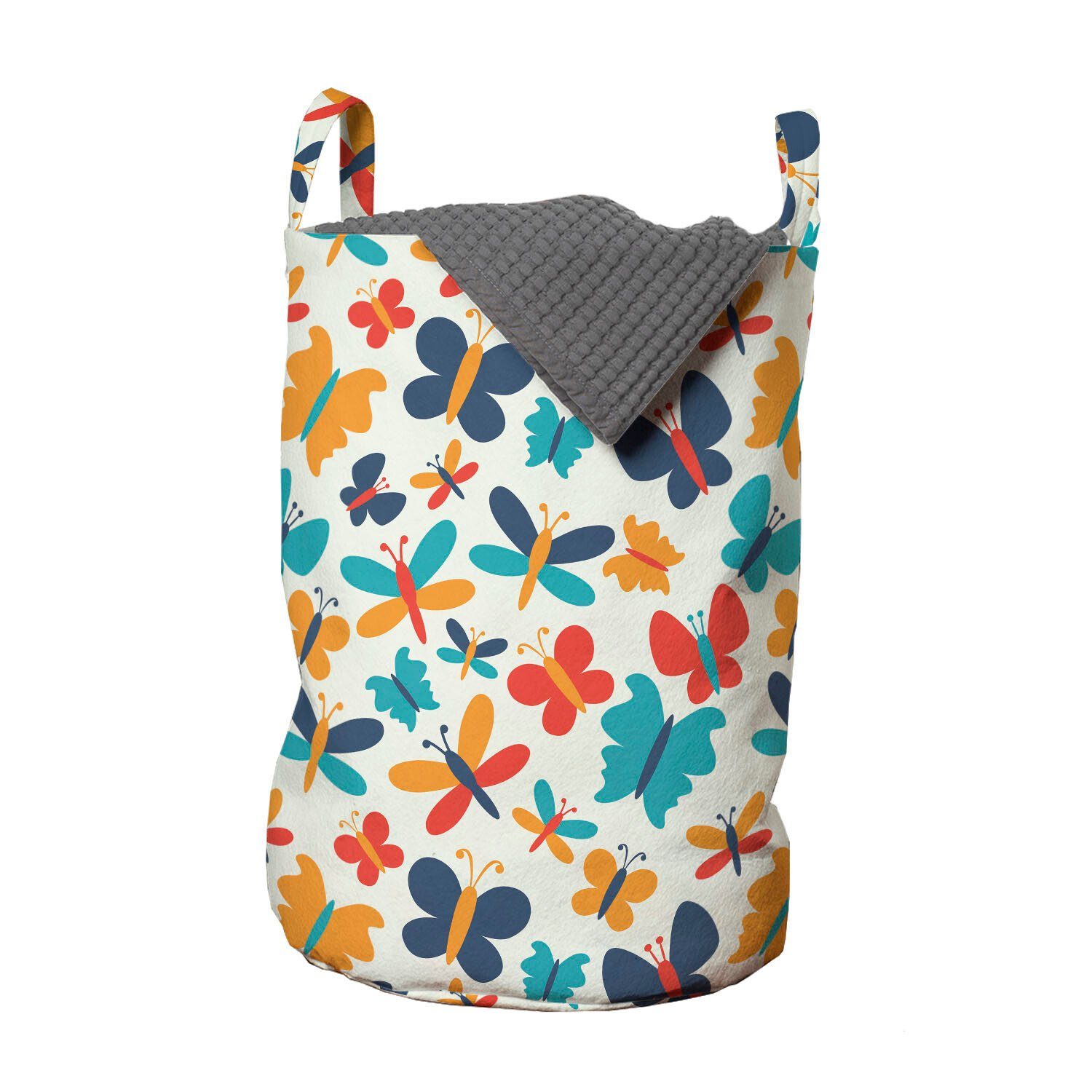 Abakuhaus Wäschesäckchen Wäschekorb mit Griffen Kordelzugverschluss für Waschsalons, Tiere Schmetterlinge Silhouetten