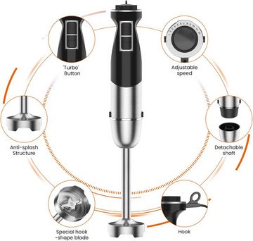 AOYATE Stabmixer Stabmixer Elektrischer, 1000W Pürierstab Edelstahl, Pürierstab mit abnehmbarem edelstahl Mixfuß, Mix- und Messbecher