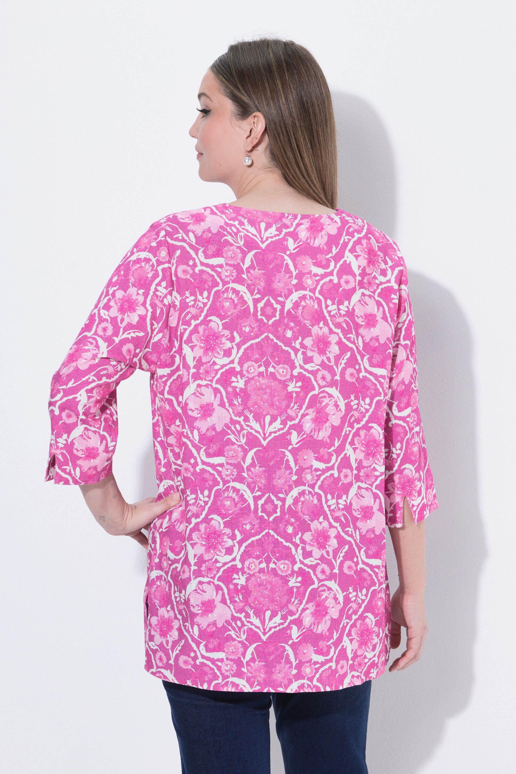 Ulla Popken Tunika Bluse Blüten Tunika-Ausschnitt 3/4-Arm
