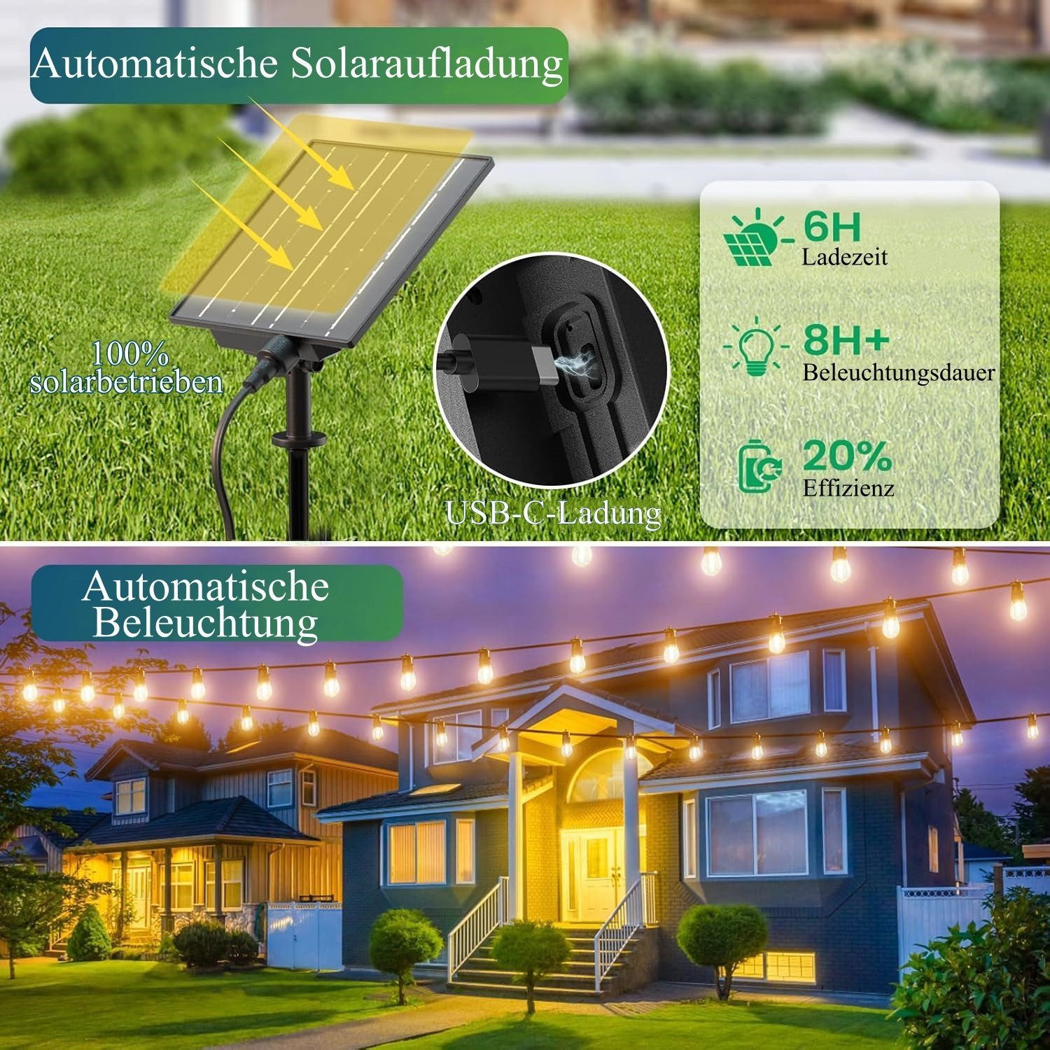 Quntis Lichterkette solarlichterkette für draußen lichterkette outdoor, IP65 Fernbedienung, Solarleuchte Lichterkette für Balkon/ Garten/ Camping, Dimmbar Timer