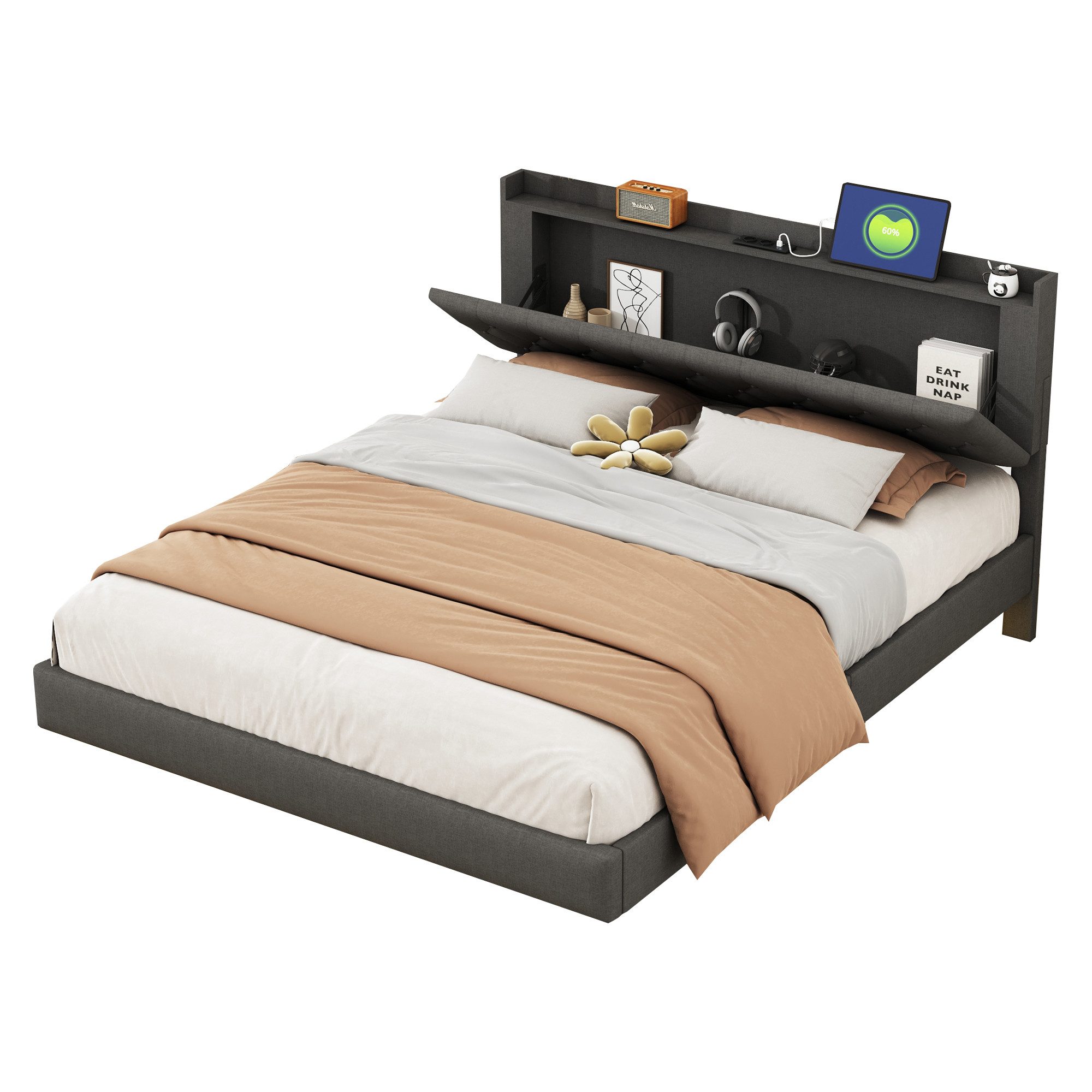 Flieks Polsterbett, LED Doppelbett 160x200cm mit günstig online kaufen