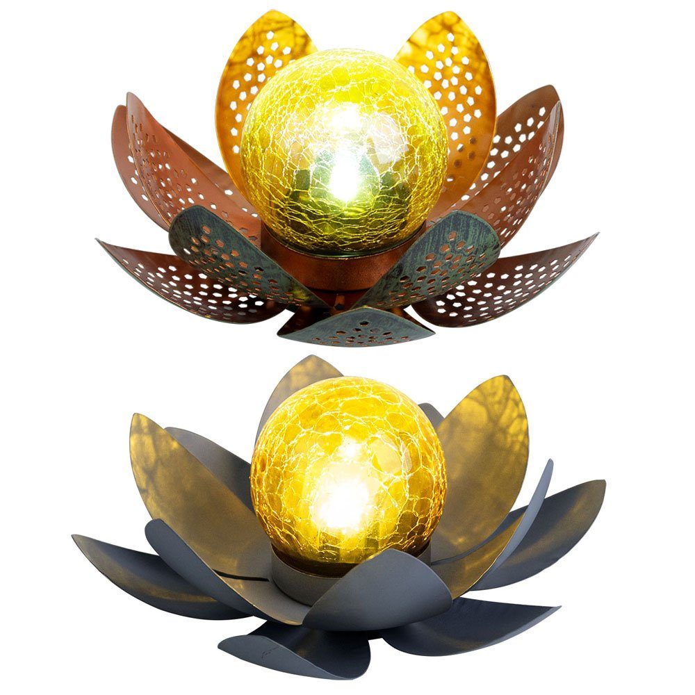 GLOBO LIGHTING LED Solarleuchte, LED-Leuchtmittel fest verbaut, Kaltweiß, Tageslichtweiß, 2x Lotusblume Außen Deko Solar Lotusblüte Außen Gartenleuchte Asia